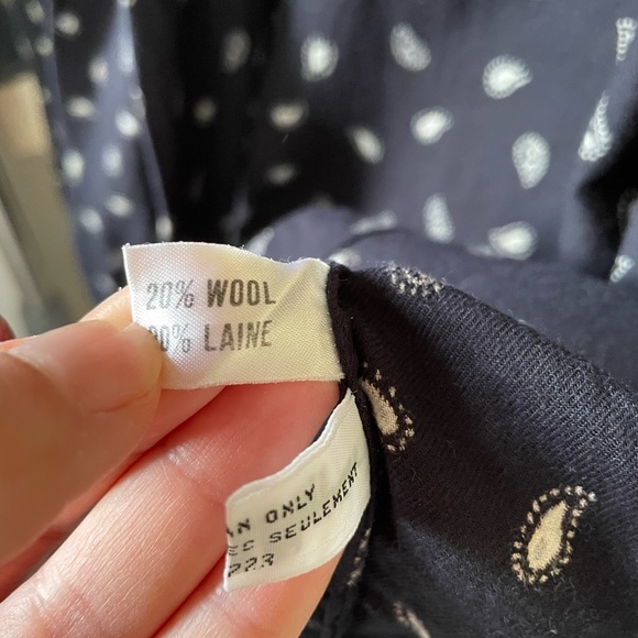 Ports Vintage Lg Sleeve Paisley Cotton + Wool Blouse Navy White Gray Sz 6 - Picture 10 of 12